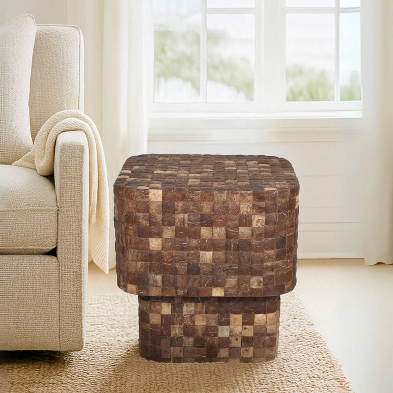 Klenk Square Coconut Shell Side Table, Gray
