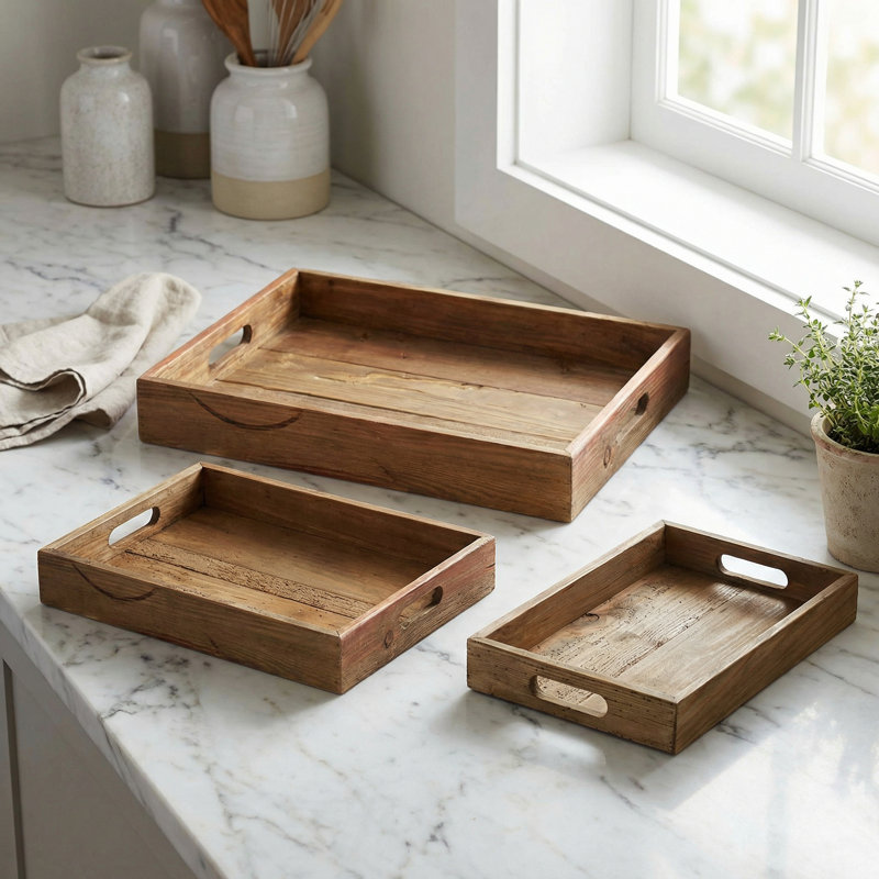 Yusra Solid Wood Tray - Set of 3