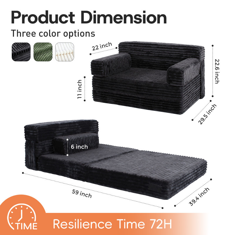 Canapé convertible bonbon de 22,64 po Boneless, Noir