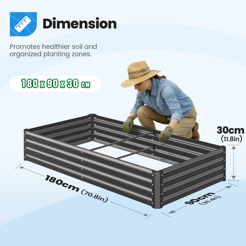 Metal Raised Garden Bed, 180x90x30cm