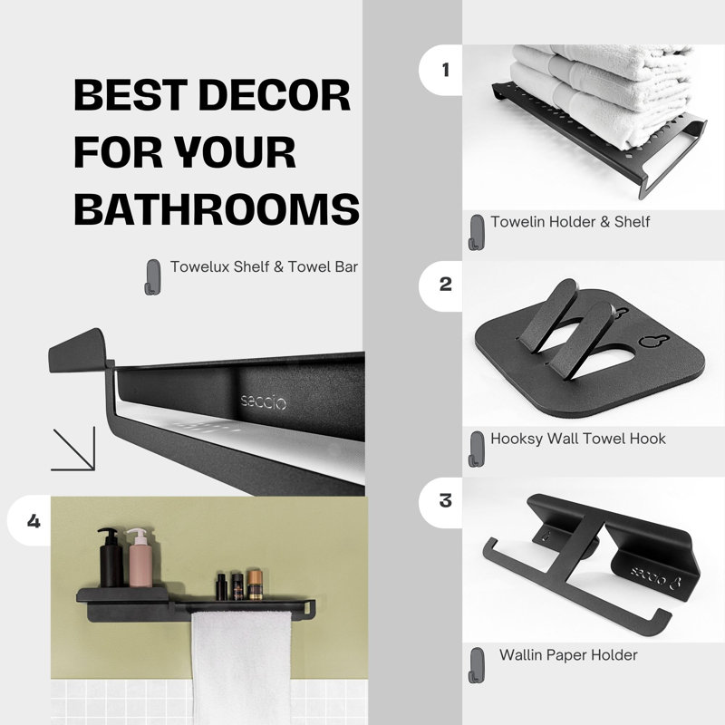 Modern 4-piece Stainless Steel Bathroom Hardware Set With No-drill Installation; Ideal For Stylish And Functional Spaces