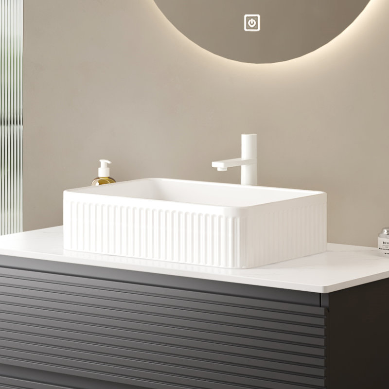 Lavabo vasque de salle de bain en céramique blanche de 20 pouces sans armoire, durable et lavabo, trou de robinet de 1,38 pouce, drain extensible avec couvercle de trou, lavabo scandinave avec durabilité à long terme, moderne