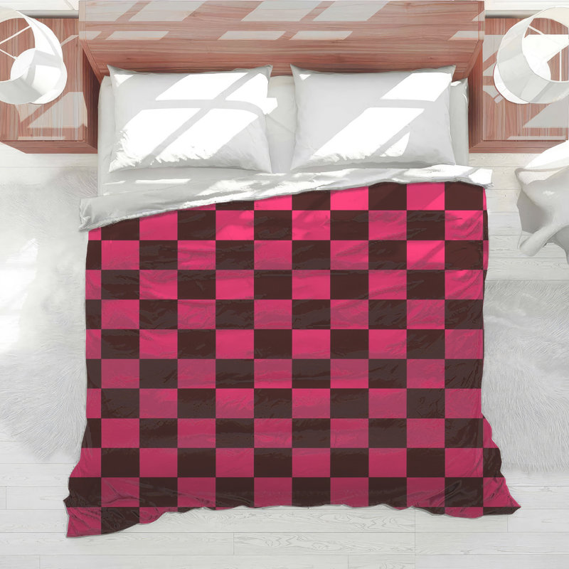 Pink Black Checkered Comforter, King