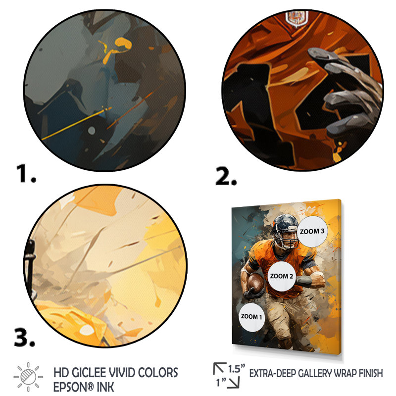 «Yellow Football Fragmented Plays - Sports», reproduction d'art sur toile, H 32 po x l 16 po x P 1 po, Toile tendue