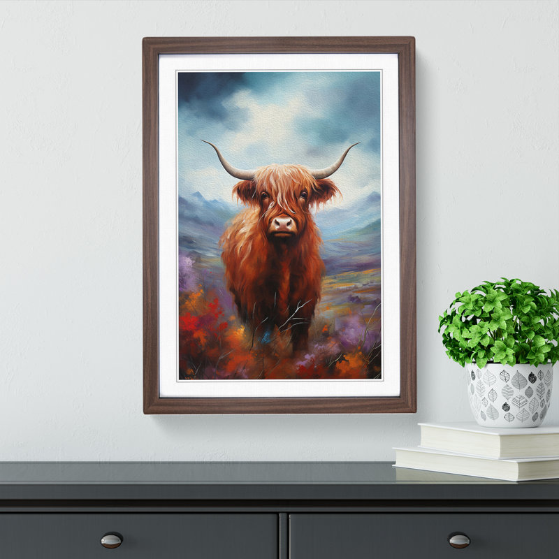 XYZ-FRM-V1223-3637 Highland Cow Modern - Single Picture Frame Print on Wood