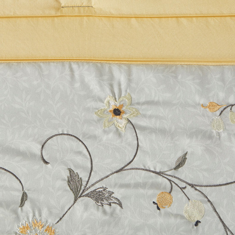 Rogelio 7-Piece Transitional Embroidered Comforter Set, King Comforter + 6 Additional Pieces, Yellow
