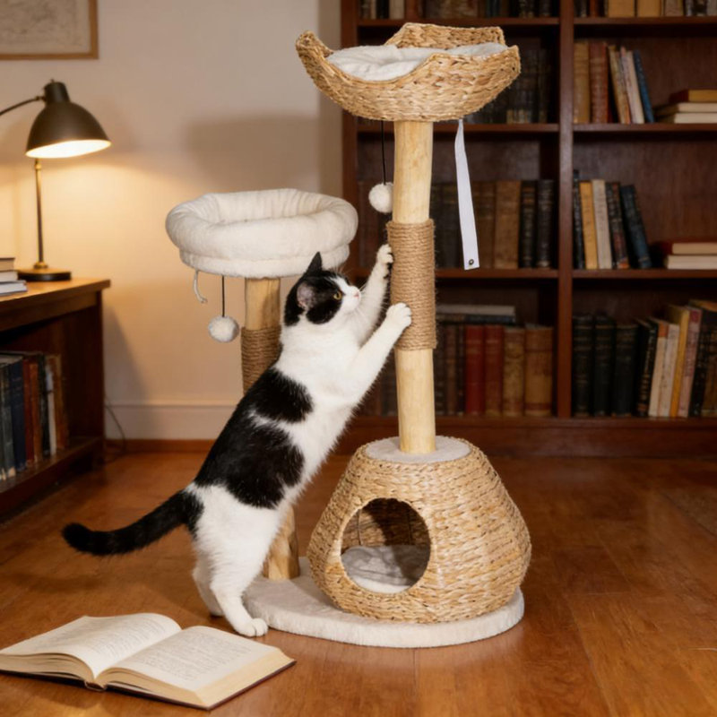 Arbre à chat pour chats d'intérieur avec poteaux à griffer en bois