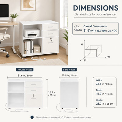 Classeur mobile en bois à 3 tiroirs, classeur à roulettes sous bureau avec bande lumineuse DEL, blanc pour bureau à domicile