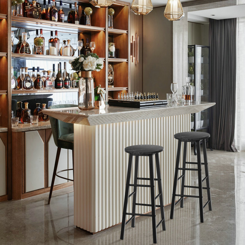 Stemen Bar Stool with Iron Frame, Black