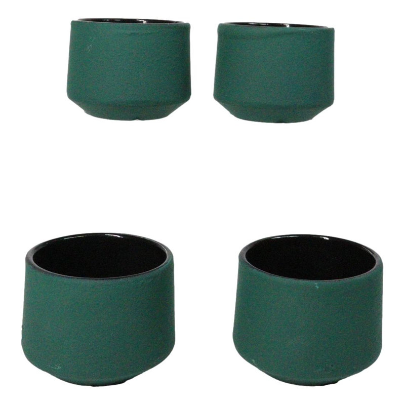 Ensemble de 4 tasses à thé vertes en forme de cylindre Tetsubin, Green