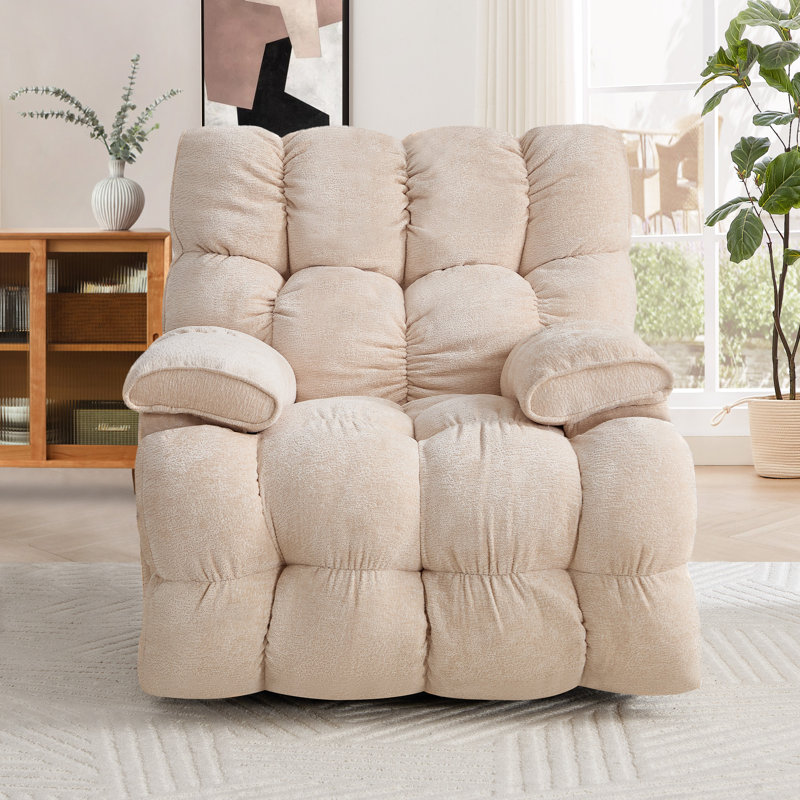 Wide Modern And Soft Touch Fabric Swivel And Glider Power Recliner Chair With USB Port (Set Of 2), Beige