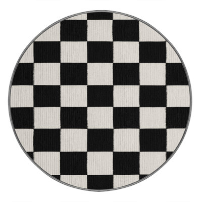 Machine Washable Checkered Gray Area Rug