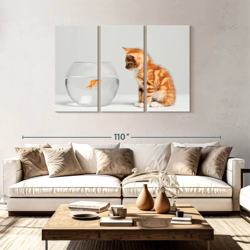Brampt, poisson et chaton, H 48 po x l 74 po