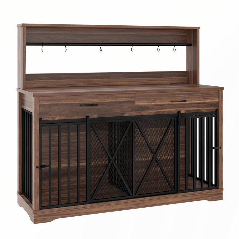 Mobilier de cage robuste pour chien avec rangement et verrous de séparation pour chiens de grande taille ou de taille moyenne