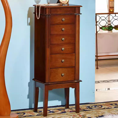 Armoire à bijoux rectangulaire en bois manufacturé brun noisette