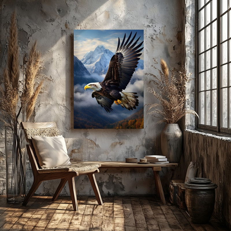 Toile, "Un majestueux aigle s'envole gracieusement sur fond d'art imposant", H 30 po x l 30 po