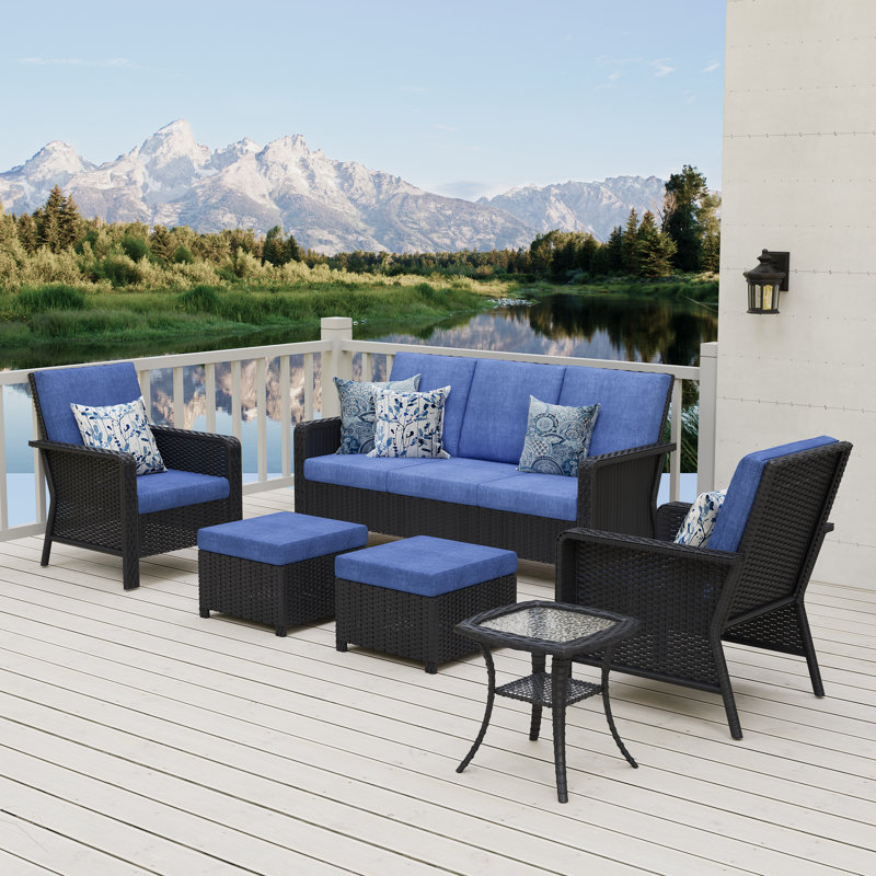 Ensemble de patio d'extérieur en rotin avec coussins 5 pièces Tojuana