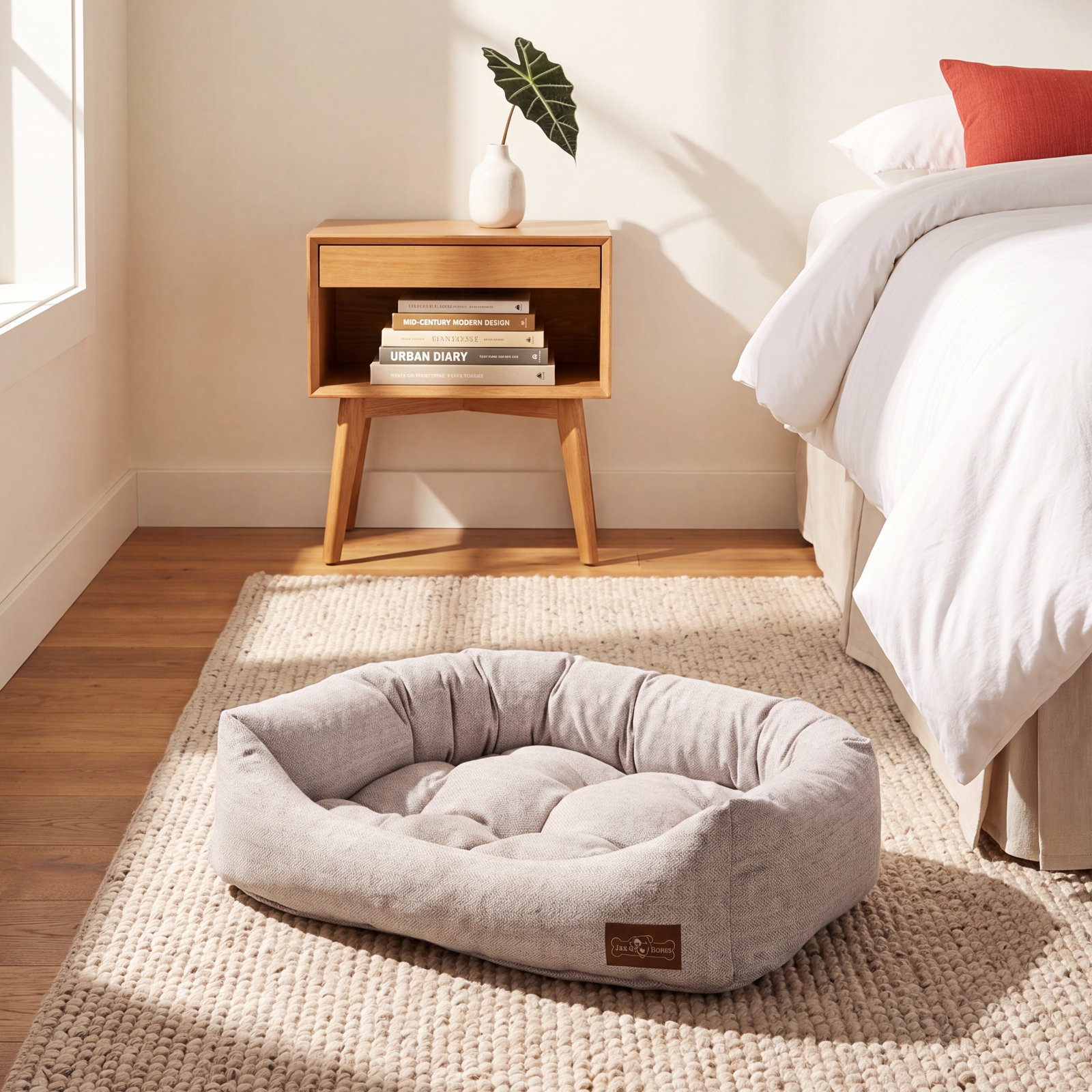 Herringbone Velour Pet Bed, Small (24" W x 21" D x 6.5" H), Herringbone Horizon