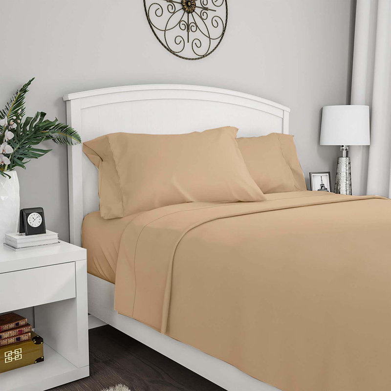  Ensemble de draps 4 pièces en rayonne de bambou simple TG, Kaki clair