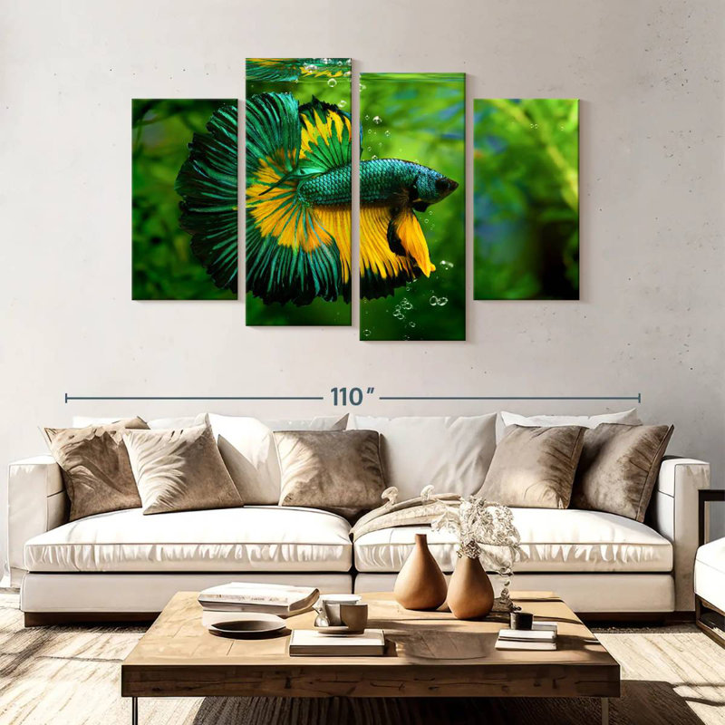 Brametta vert, jaune, poisson Betta, H 54 po x l 84 po