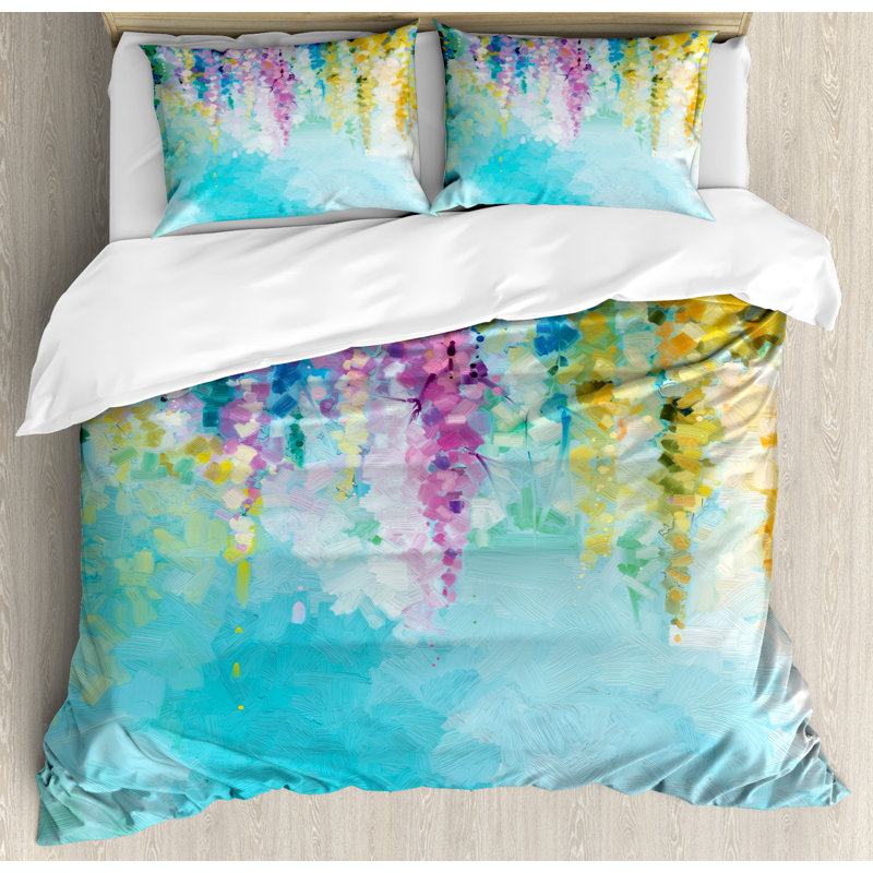 Watercolor Flower Home Modern & Contemporary Polyester Abstract Duvet Cover, Queen