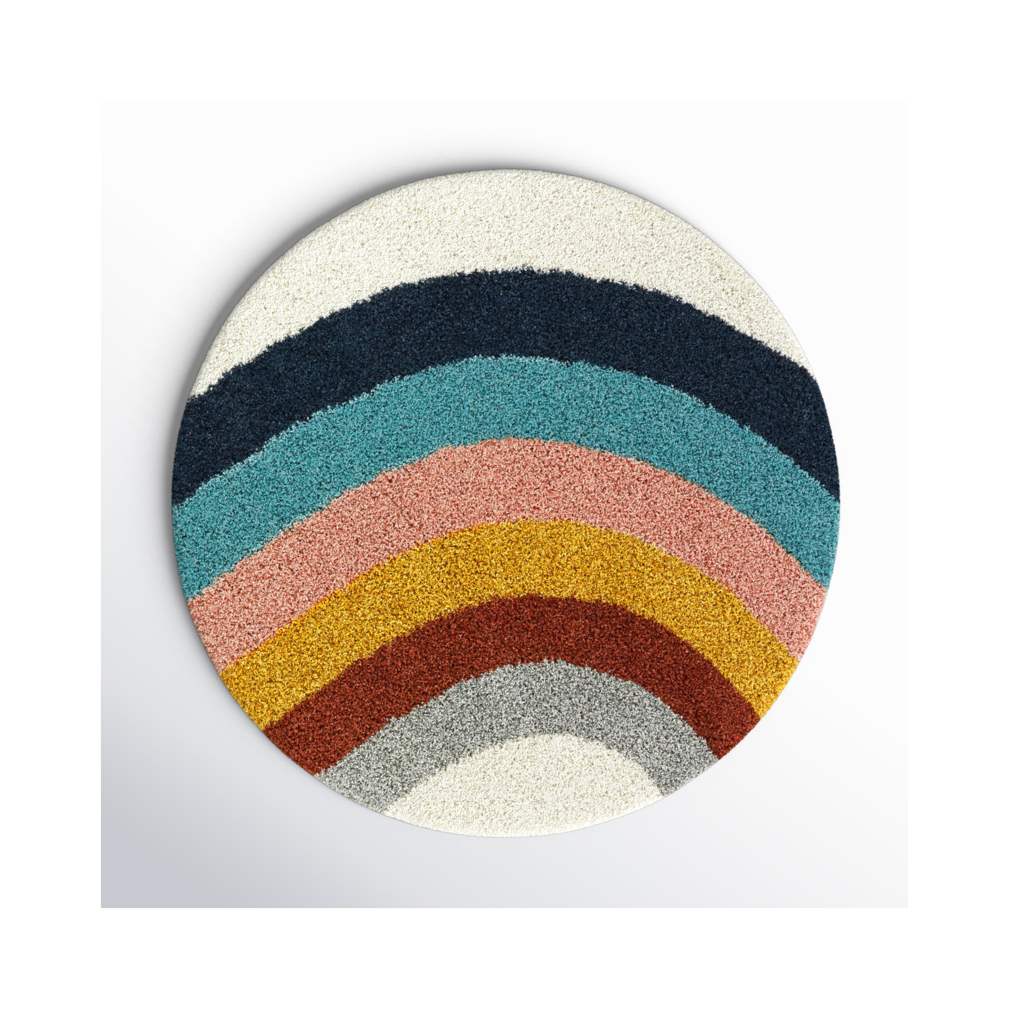 Olanda Rainbow Shag Area Rug, Round 5'3", Cream Rainbow