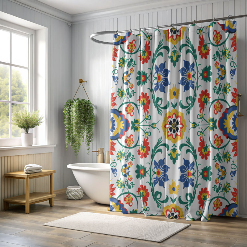 Folk Craft - Premium Shower Curtain, 74"H x 71"W