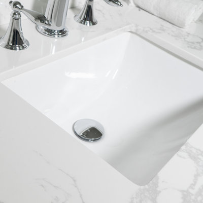 43X22 Bathroom Stone Vanity Top With White Marble Stateliness - Engineered Stone, Ceramic Sink And Backsplash Beauty Package