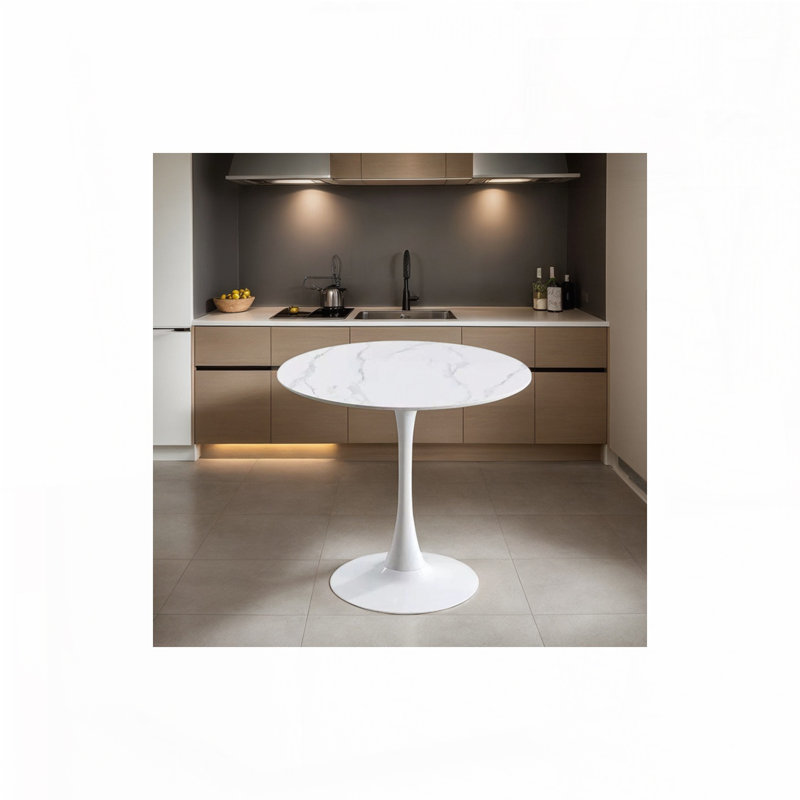 Table de salle à manger Kitchen, Marbre blanc, H 29 po x L 23,6 po x l 23,6 po