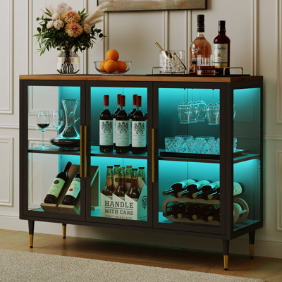 Liquor Cabinet With Glass Door, Adjustable Shelves, RGB Light