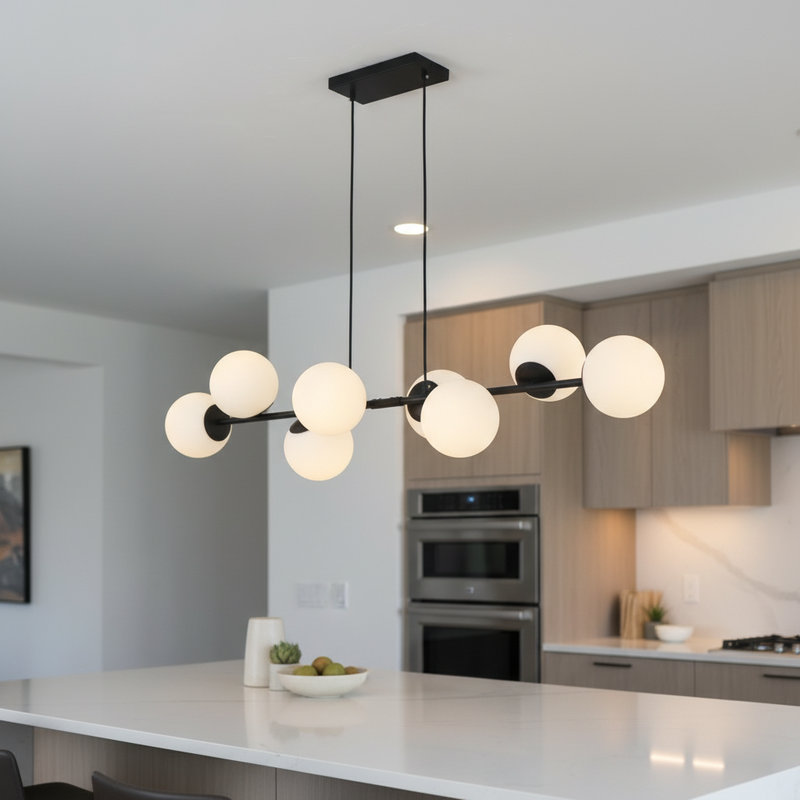 Lustre linéaire moderne pour îlot de cuisine 8 lumières 49,2 pouces E12 noir, Noir mat