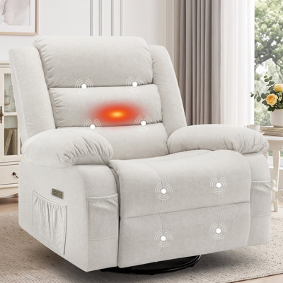 KORSER Recliner Chair With Heat And Massage,Oversized Recliner, 360°Swivel Manual Recliners For Living Room, Rocker Recliner With Side Pockets