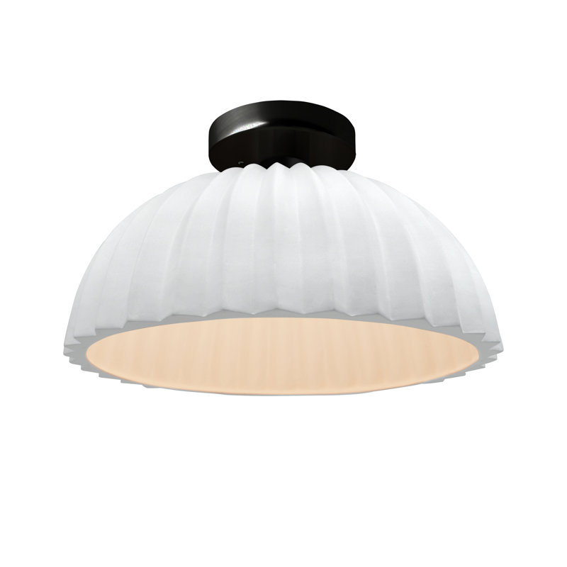 Radiance - Pleated Dome Semi-Flush - Gloss White (outside and inside of fixture) - Matte Black - Replaceable Bulb, 100