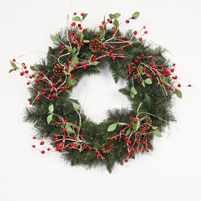 Couronne de Noël artificielle 24 po avec bouleau, cèdre, verdure et baies d'hiver pour Noël