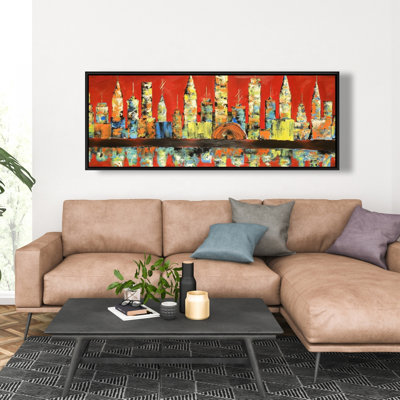 Red Abstract Skyline - Contemporary Framed Canvas for Bedroom