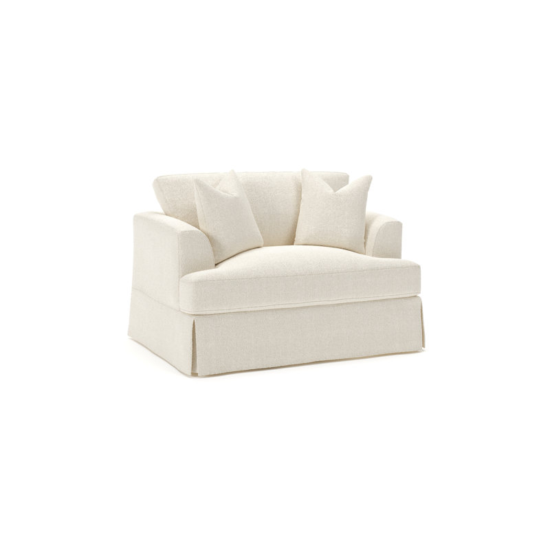 Lucia Slipcovered Chair and a Half, Davis Pearl Bouclé Performance