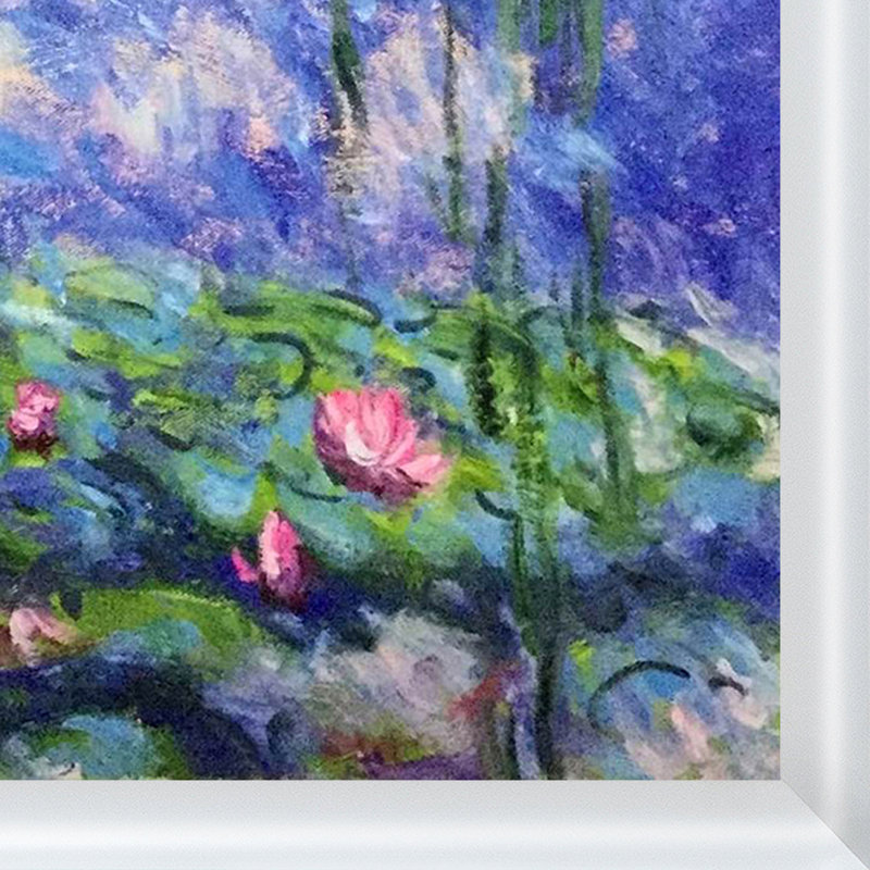 "water lilies" par claude monet, peinture sur toile encadrée, H 22,75 po x l 26,75 po x P 2 po, Arrondi blanc moderne