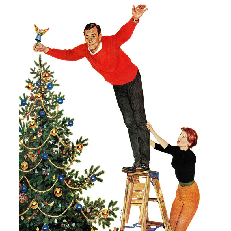 Reproduction sur toile tendue "Topping the Tree" par John Falter, H 36 po x l 30 po