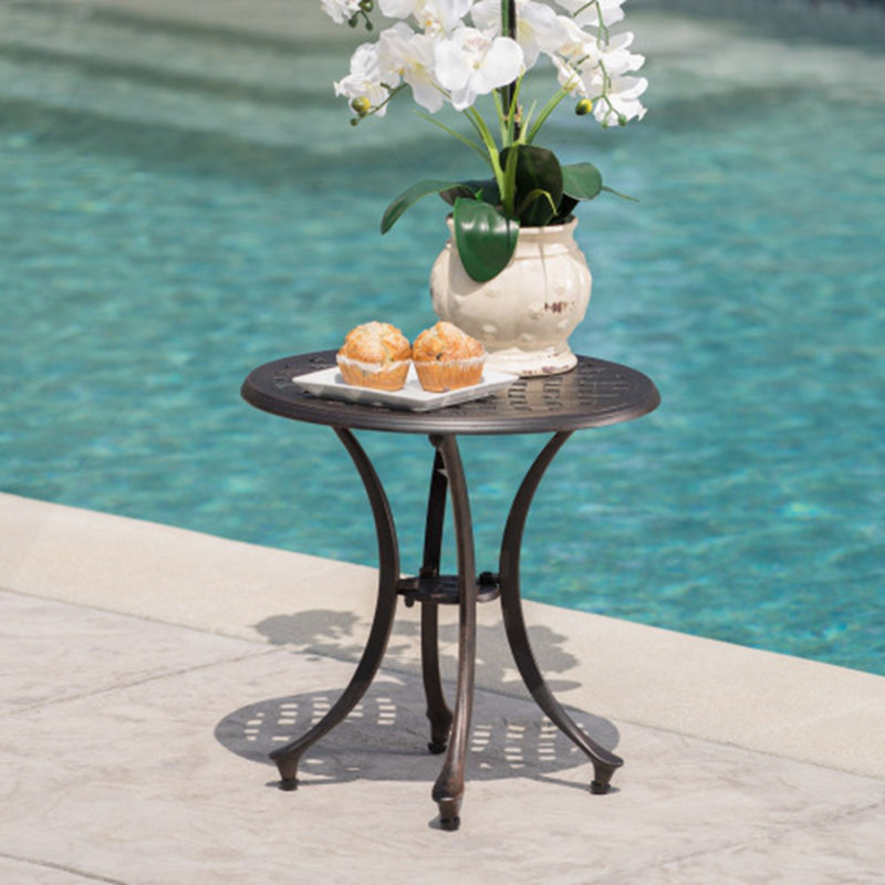 Table d'appoint d'extérieur en fonte d'aluminium durable avec motif en treillis, parfaite pour le patio et le jardin