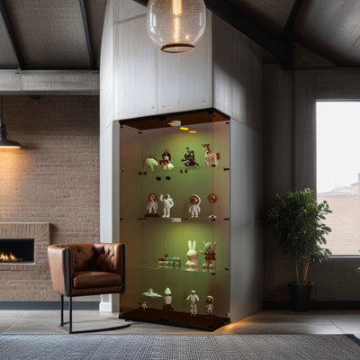Two-Door Glass Display Cabinet With 4 Shelves, Floor Standing Curio Bookshelf, Accent Cabinet