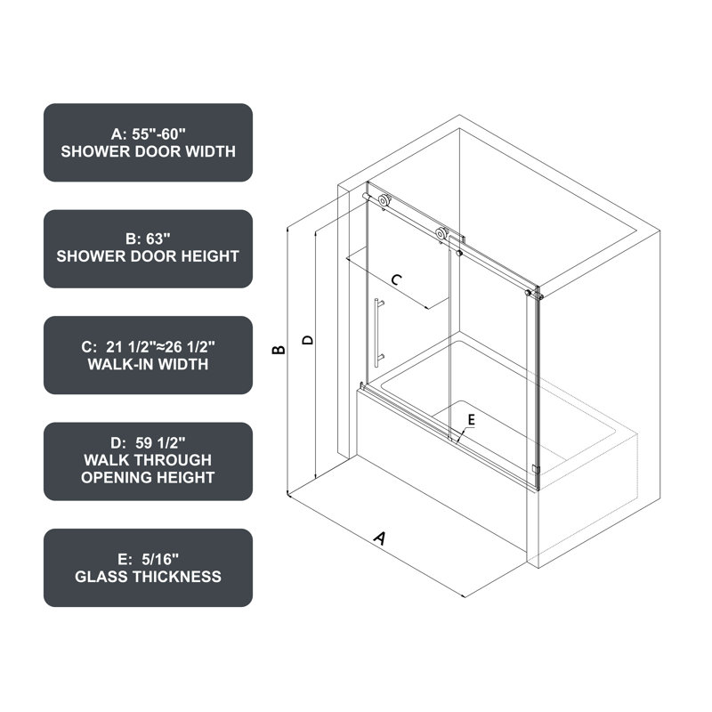 Porte de douche 6063 - Finition nickel brossé, Fermeture en douceur, Nano-nettoyage, Verre trempé, Poulie de 70 mm en acier inoxydable 304 avec fermeture,