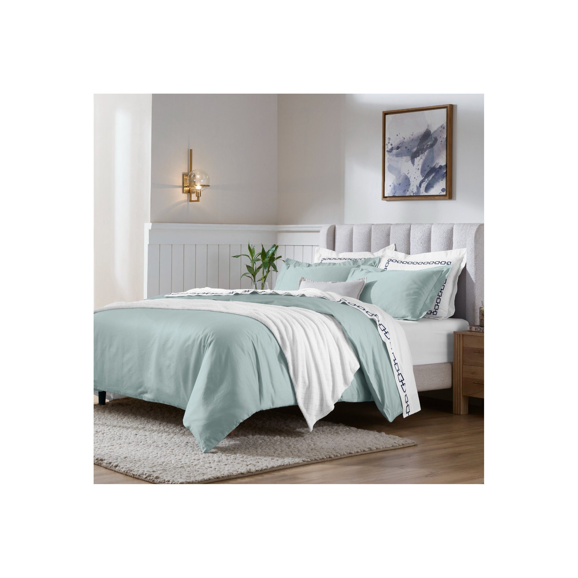 Cotton Duvet Cover Set, Teal, Full/Queen Duvet Cover + 2 Pillow Sham
