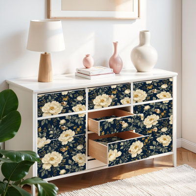 Papier de contact à peler et coller avec pivoines à motif floral rétro, décorations dorées, auto-adhésif et amovible 17,7 po x 118 po (45 x 300 cm)