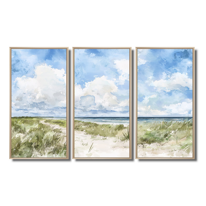 Texas Coastal Beach - ensemble d'art mural Texas, 32" H x 48" W, Reproduction avec cadre flottant, Naturel