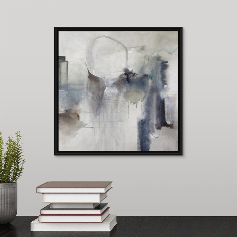 « effluent ii », peinture sur toile, H 13,7 po x l 13,7 po x P 1,75 po, Cadre flottant noir