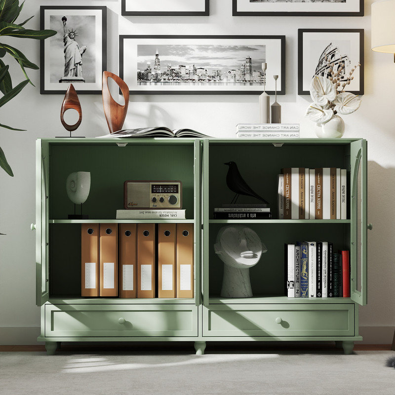 Vitrine 54 po en verre arqué avec tiroirs et tablettes réglables
