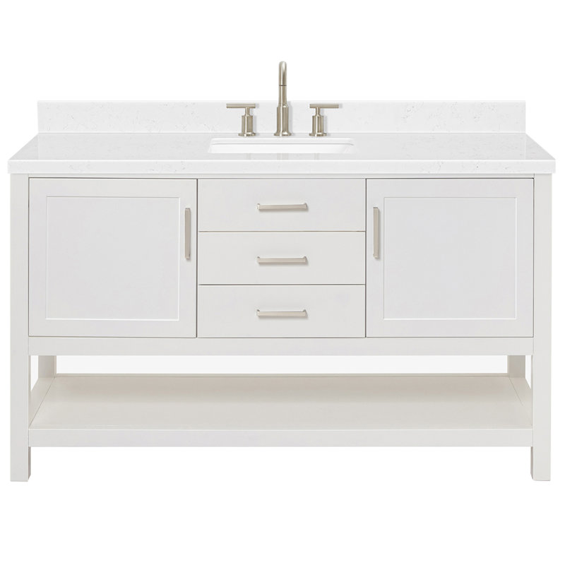 Bayhill 42'' Free Standing Single Bathroom Vanity with Quartz Top, White, 60" W, Carrara White Quartz