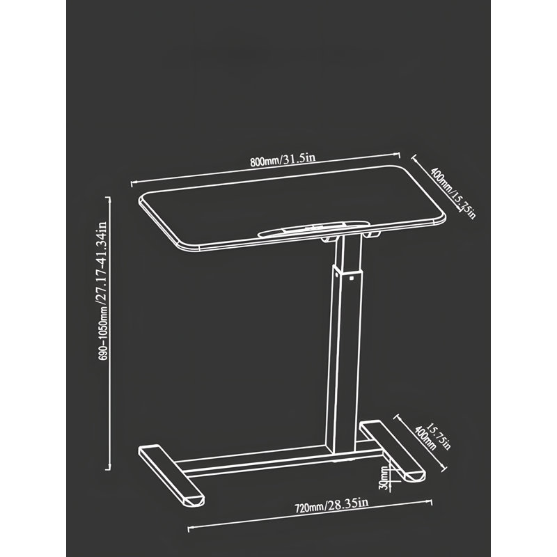 Table à plateau réglable avec roulettes - Bureau d'ordinateur portable en forme de C pour le travail, les études et l'allaitement au lit