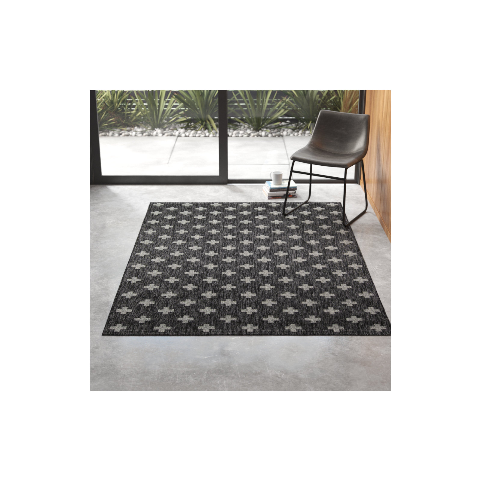 Umbria Striped Indoor / Outdoor Area Rug, Rectangle 9'3" x 12'6", Charcoal 