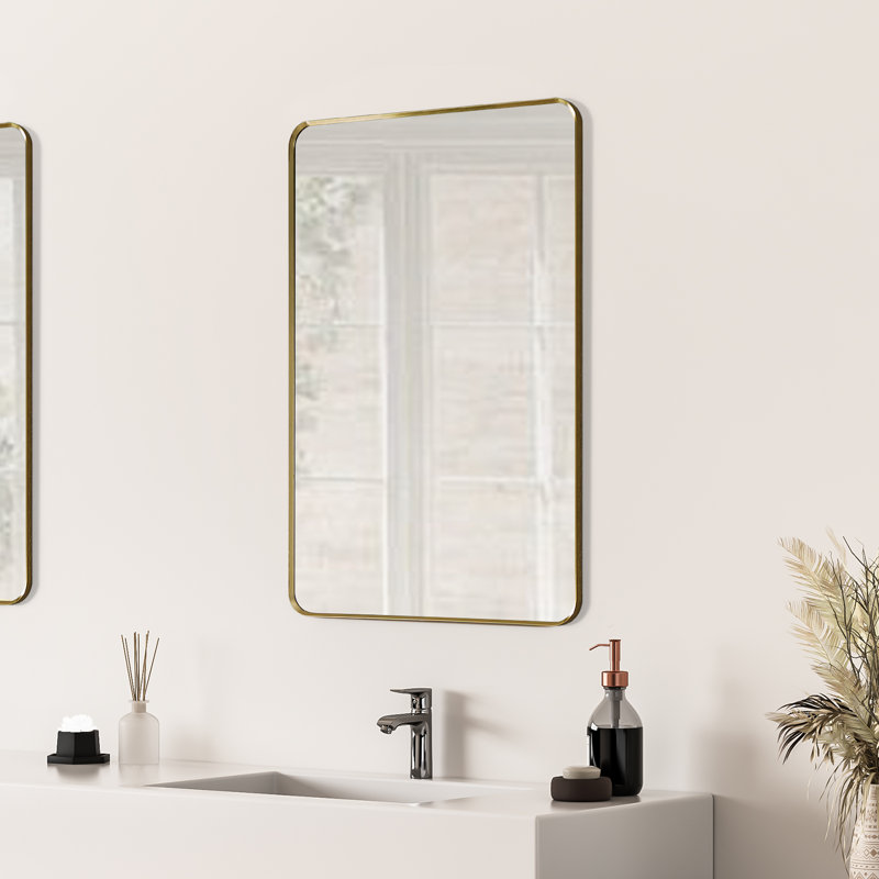 Metal Flat Wall Mirror, 36" H x 24" W, Gold